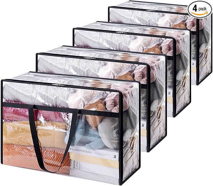 Lifewit 4 Pack Clear Clothes Storage Bags, 60L Plastic Blanket Storage Bag by Lifewit