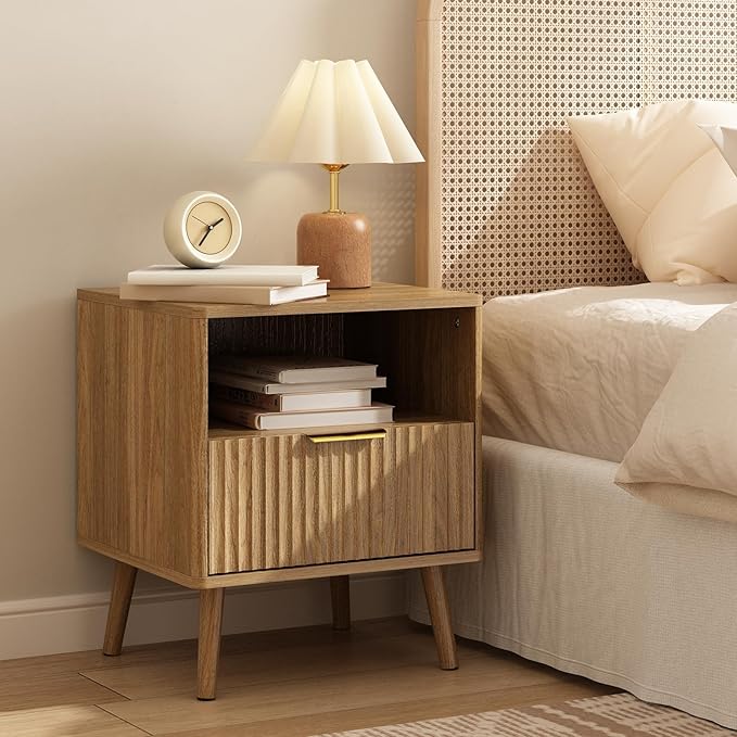 CARPETNAL Fluted Nightstand Set of 2, Walnut Bedside Table - Image 3