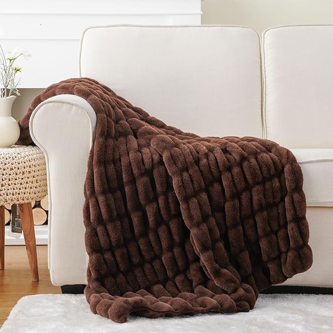 BATTILO HOME Rust Brown Faux Fur Throw Blanket - Image 9