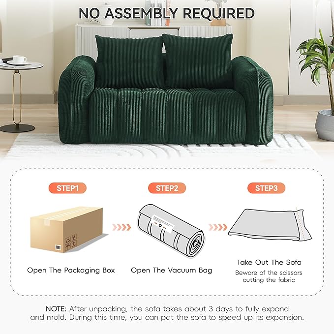 66'' Boneless Corduroy Loveseat Sofa, 2 Seater Tufted Deep Seat Couch - Image 6