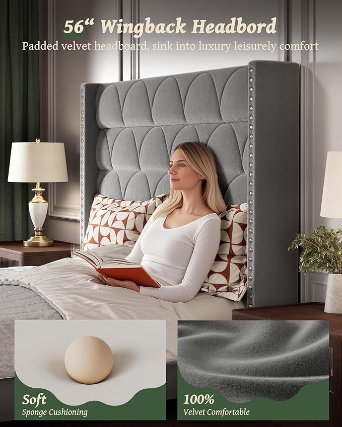 Queen Size Bed Frame with 56" Headboard - Image 5