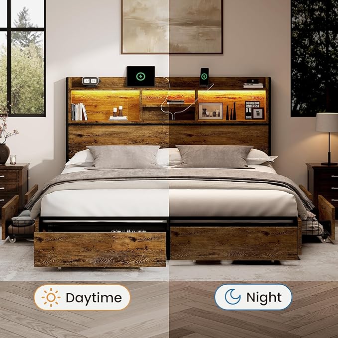 Queen Storage Bed Frame with 6 Drawers, USB Charging Station, No Noise - Image 6