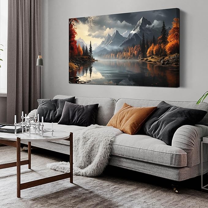 Landscape Wall Art for Living Room Bedroom Home Office Gray Wall Art Mountain by ANCXWOTER