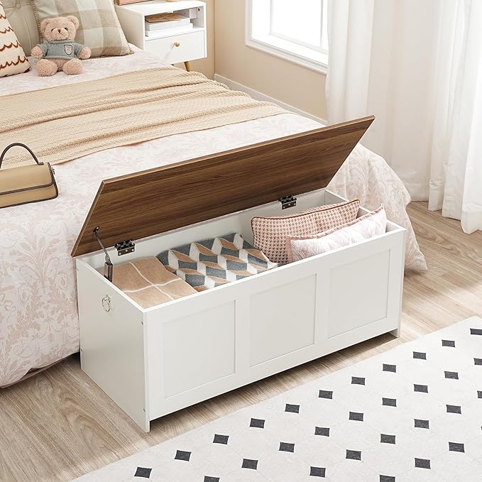HOOBRO Storage Bench, 39.3" Retro Wooden Storage Chest, Wooden Storage Trunk - Image 4