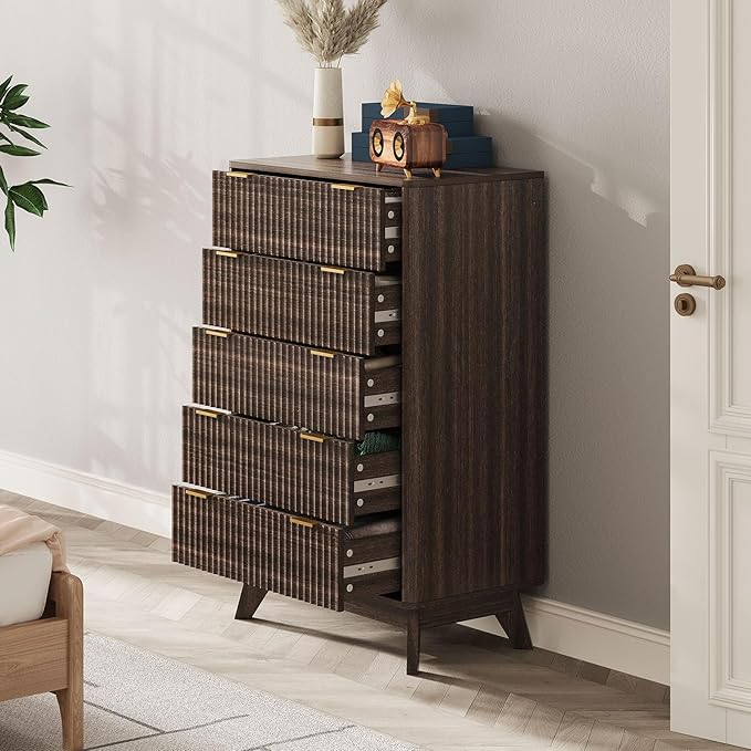 43'' Hight 5 Drawers Dresser for Bedroom, Modern Fluted Vertical Chest - Image 4