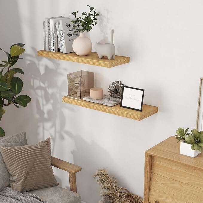 Fun Memories 32 Inch Floating Shelves, Wall-Mounted Bathroom Shelves Set of 2 - Image 2