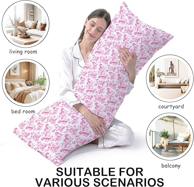 Pink Chinoiserie Cavalier King Charles Spaniel Dog 20x54 Body Pillow Cover - Image 3