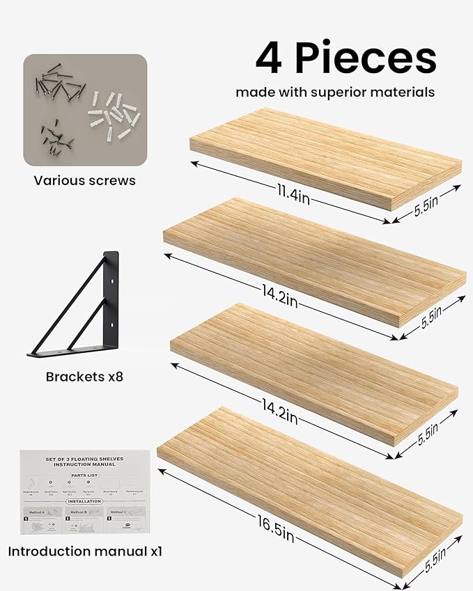 BAYKA Shelves for Bedroom Decor, Floating Wall Shelf for Living Room Kitchen - Image 4