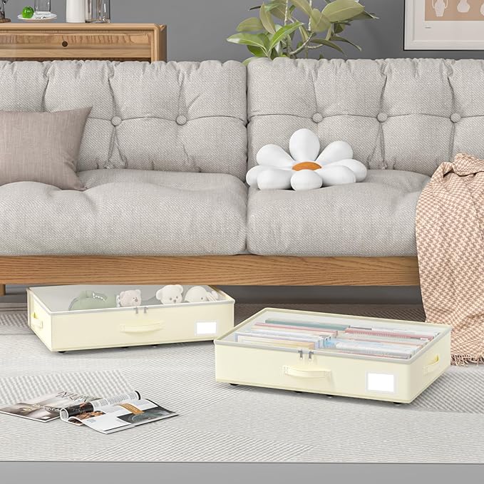 Under Bed Storage with Wheels, No Assemble Required 5.5 inches height beige - Image 3