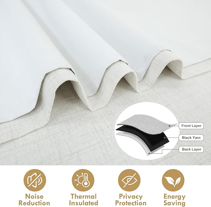 DriftAway Double Layer Linen Blackout Tie Up Curtains Thermal Insulated Fully - Image 4