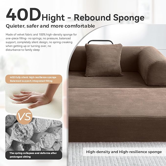 Convertible Modular Sleeper Sofa Bed, Mid Century Modern Decor Love Seat Memory - Image 7