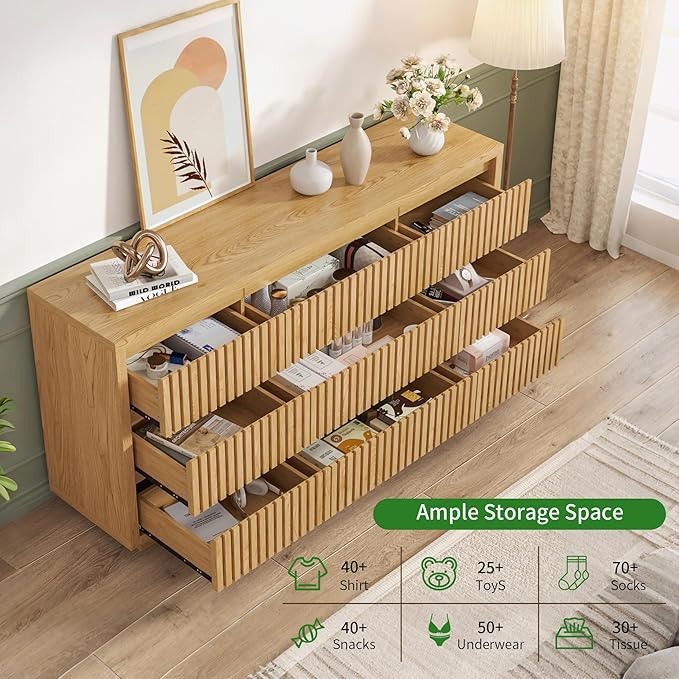 Long Dresser for Bedroom, Large Fluted Dresser - Image 6