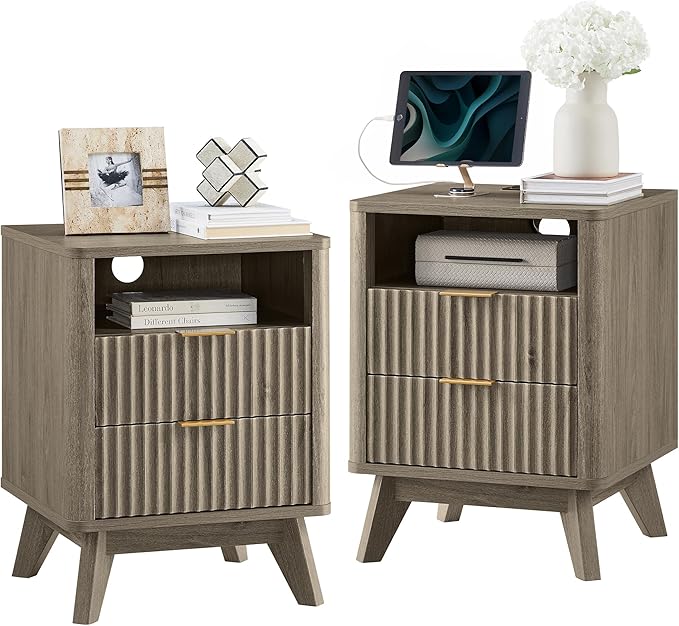 T4TREAM Fluted Nightstand Set of 2 by T4TREAMFurniture