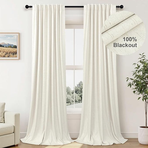100 Inch Curtains Blackout for Bedroom Cooling Black Out Large Window Linen by Pitalk