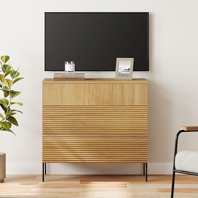 WAMPAT 31.5" W Fluted Dresser for Bedroom, Modern 3 Drawer Dresser TV Stand - Image 9