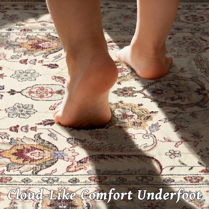 Washable 9x12 Area Rugs for Living Room, Boho Non-Slip Vintage Distress Lager - Image 4