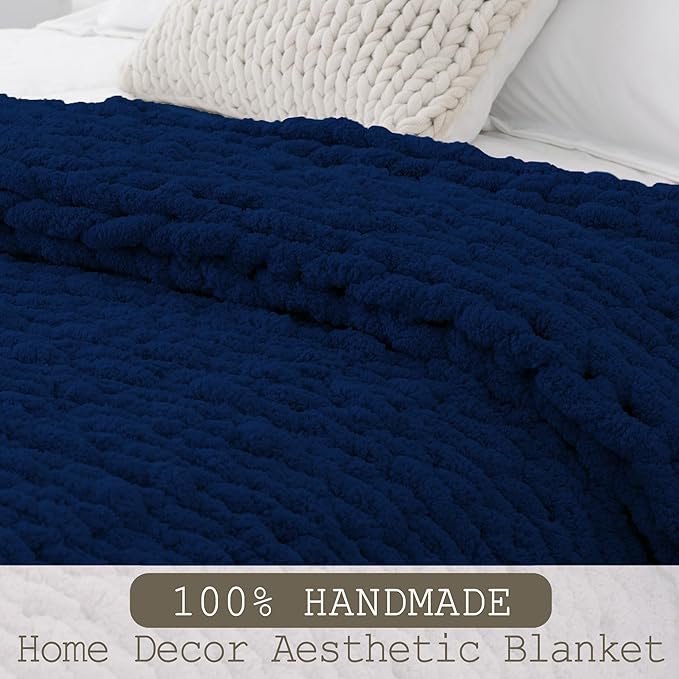 Chunky Knit Throw Blanket 60"X 80", 100% Handmade - Image 6