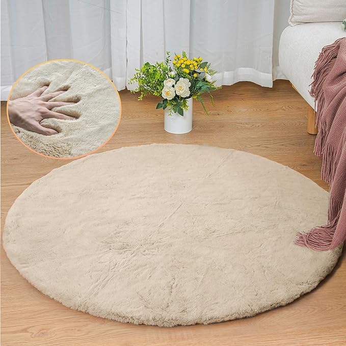 Camel Washable Shag Area Rugs for Living Room Small Plush Faux Bunny Shaggy Fur - Image 3