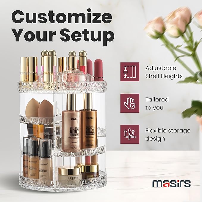 360 Rotating Makeup Organizer Diamond Design - Image 3