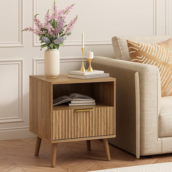 CARPETNAL Fluted Nightstand Set of 2, Walnut Bedside Table - Image 8