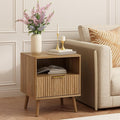 CARPETNAL Fluted Nightstand, Walnut Bedside Table by CARPETNAL