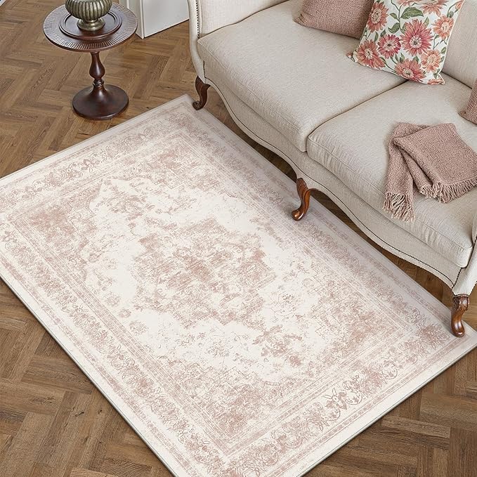 Area Rug 3x5 Washable Pink Rug Vintage Boho Medallion Entryway Door Mat - Image 5
