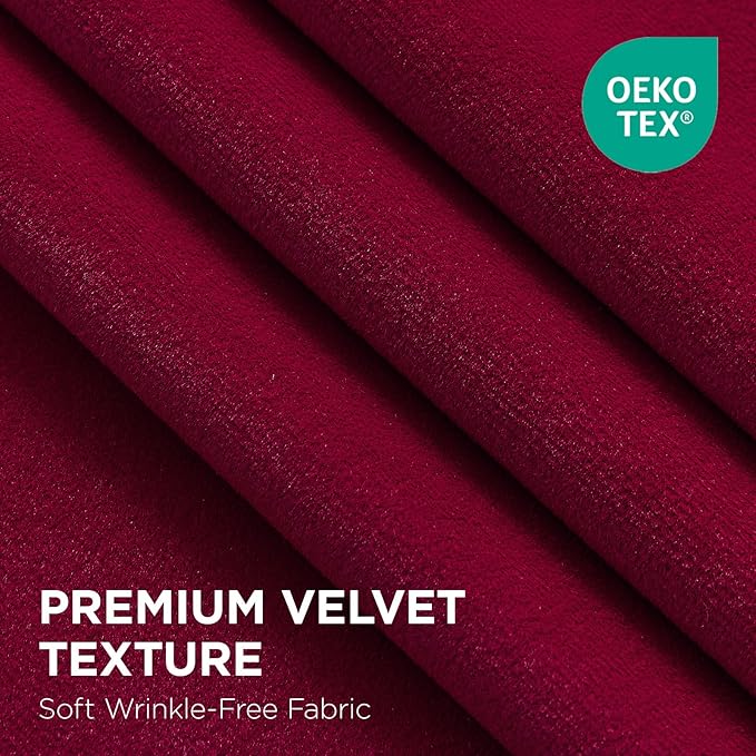 Joydeco Red 100% Blackout Curtains 84 Inch 2 Panels, Luxury Thermal Red Velvet - Image 2