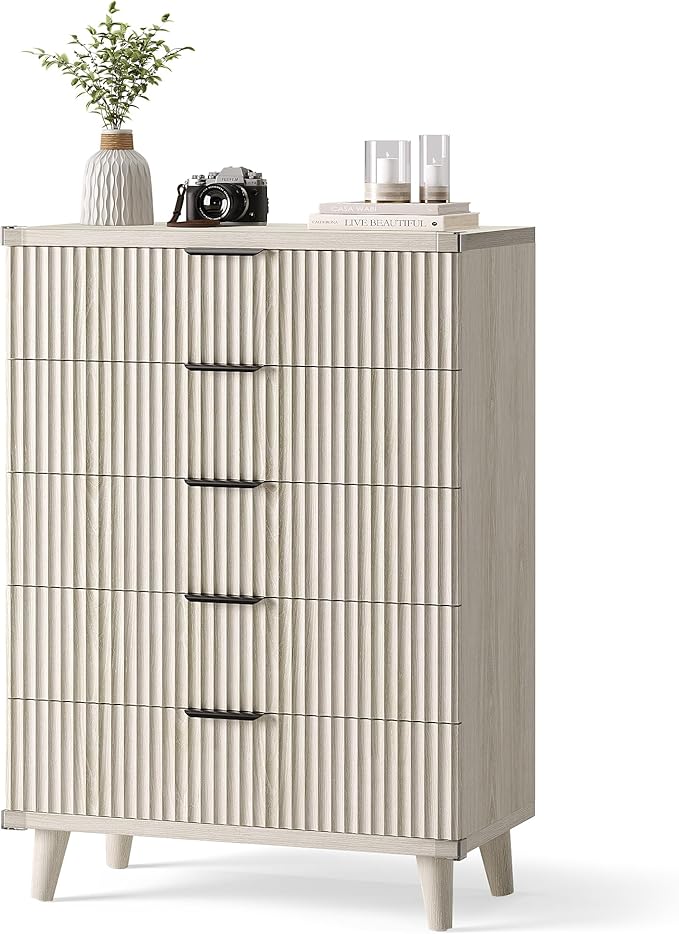 Lulive Dresser for Bedroom Wood Tall Dressers Drawers, Fluted Modern Dresser 5 by Lulive