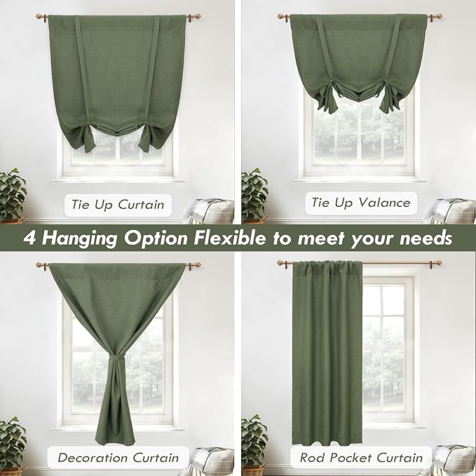 DriftAway Double Layer Linen Blackout Tie Up Curtains Thermal Insulated Fully - Image 7