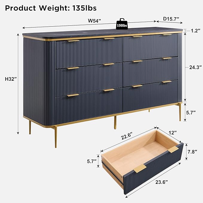 T4TREAM Fluted 6 Drawers Dresser - Image 2