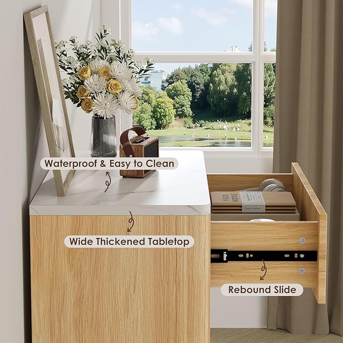 Fluted 5 Drawers Dresser for Bedroom, Curved Profile Design, Wood Drawer - Image 7