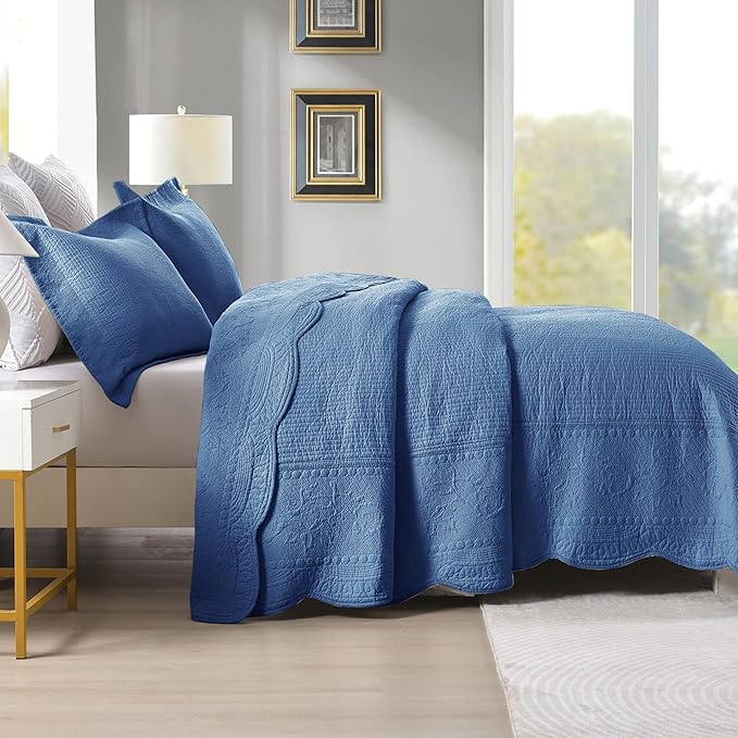 MarCielo 3-Piece 100% Cotton Oversized Bedspread Lightweight Quilt Coverlet - Image 4