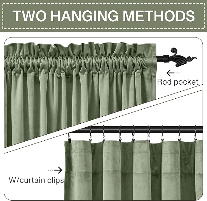 StangH Sage Green Velvet Curtains - Image 3