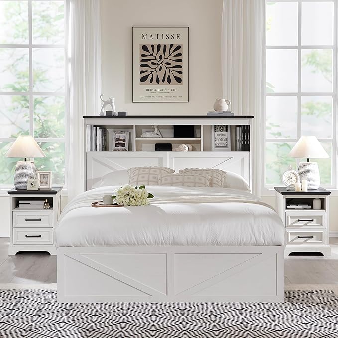 ACCOHOHO Full Bed Frame with 52" Tall Headboard and 4 Drawers, LED Light by ACCOHOHO