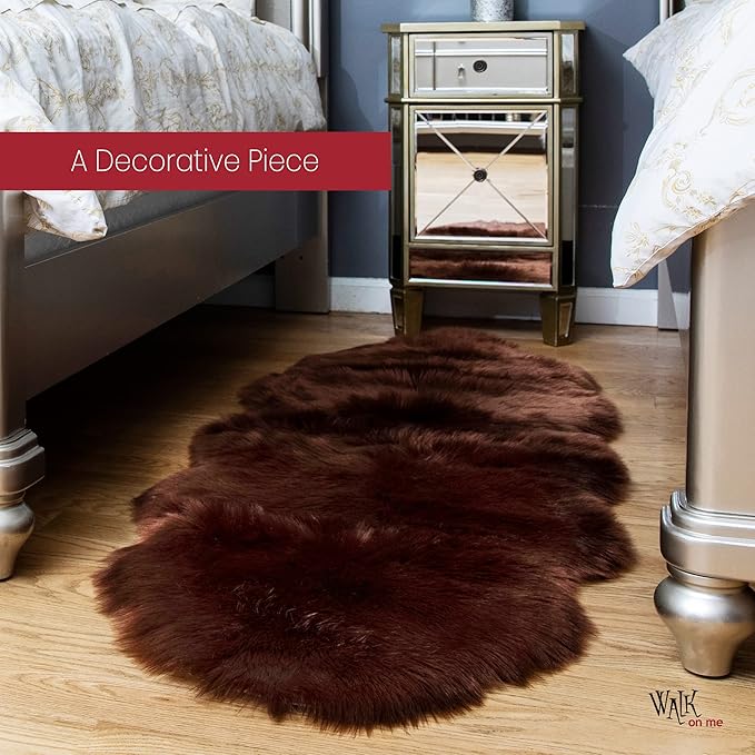 Silky Soft Faux Fur Rug, 2 ft. x 6 ft. Brown Fluffy Rug, Sheepskin Area Rug - Image 4