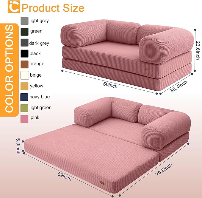 COMAX Folding Sofa Bed Queen, 4-in-1 Convertible Foldable Floor Couch Futon Sofa - Image 2