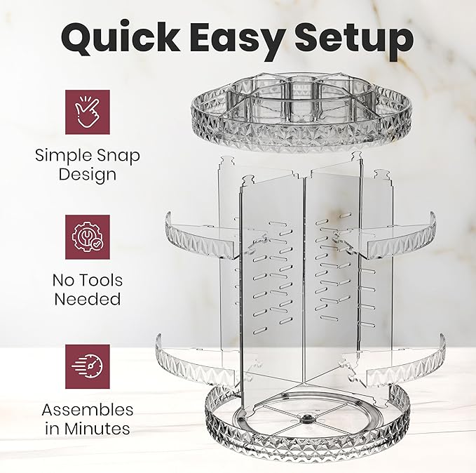 360 Rotating Makeup Organizer Diamond Design - Image 5