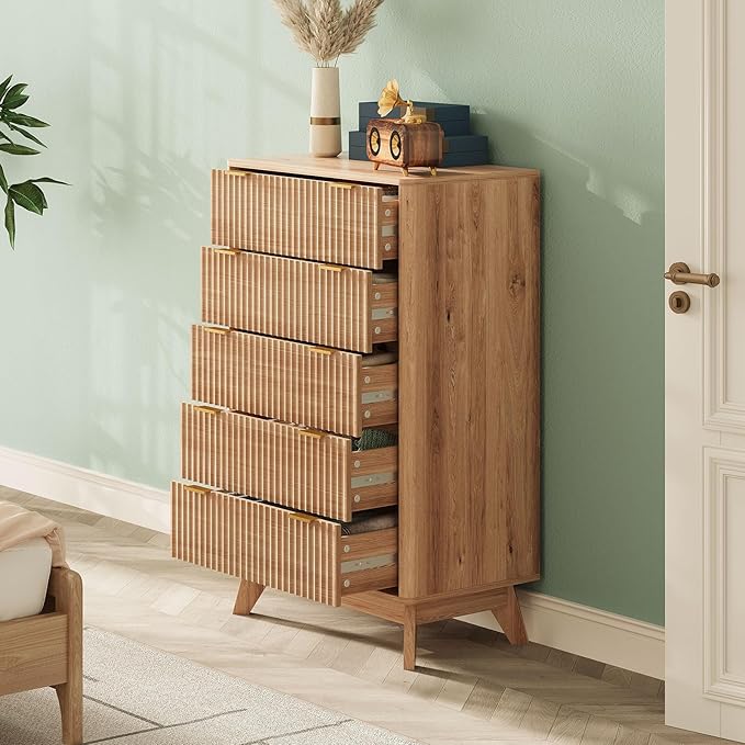 43'' Hight 5 Drawers Dresser for Bedroom, Modern Fluted Vertical Chest - Image 4