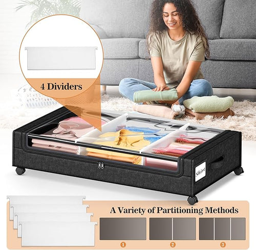 2 Pack Under Bed Storage with 4 Dividers, Large Under Bed Storage Containers - Image 2