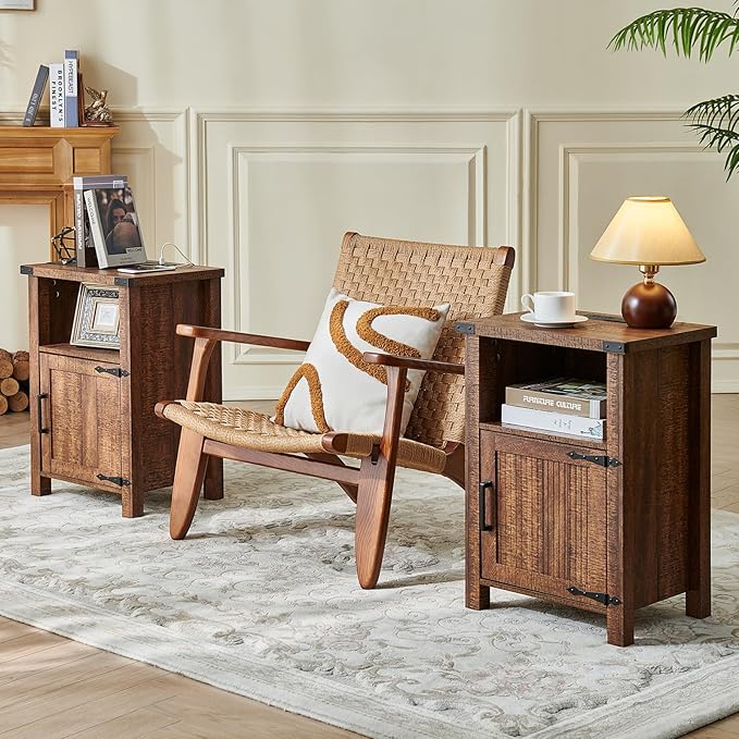 Joaxswe Night Stand with Charging Station and USB Port, 18 Inch Farmhouse - Image 7