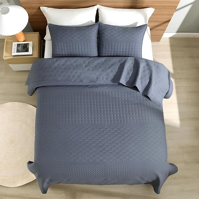 HORIMOTE HOME Steel Blue Queen Size Quilt Set - Image 4