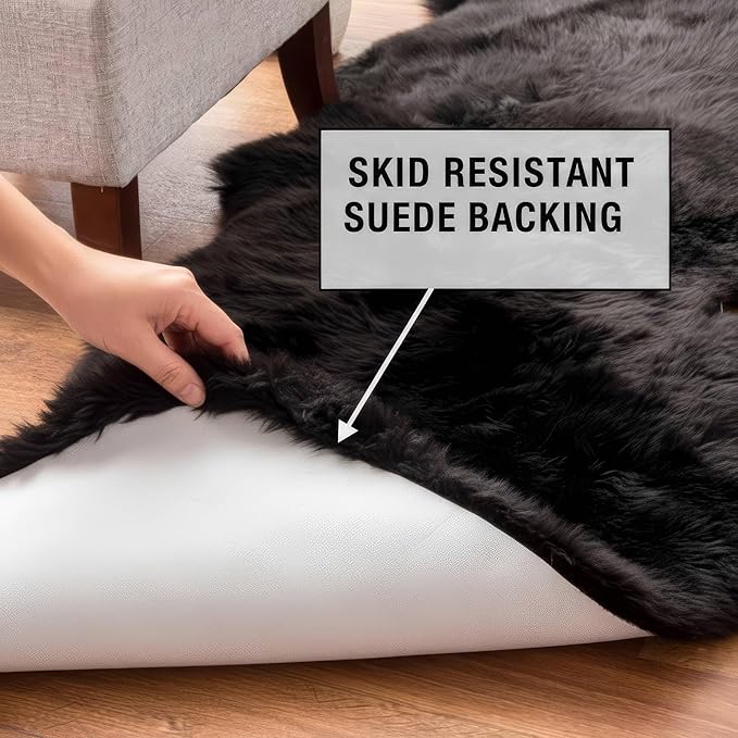 Authentic Black Sheepskin Rug 2x6 ft, Genuine Double Pelt Fluffy Fur Area Rug - Image 7