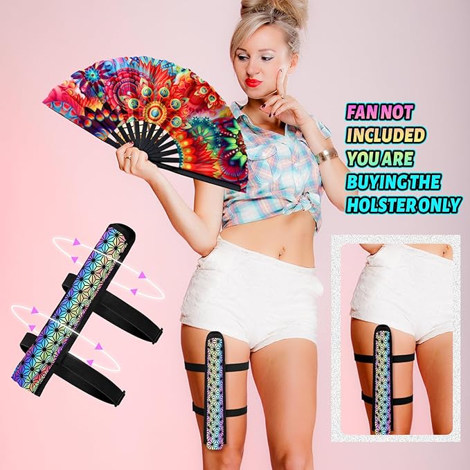 Summer Rave Fan Thigh Holster Rave Fan Holder Folding Hand Pouch Foldable - Image 6