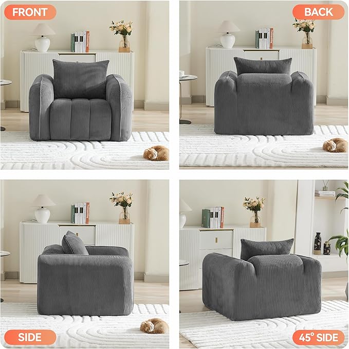 Oversized Boneless Corduroy Accent Chair, Comfy Deep Seat Armchair - Image 6