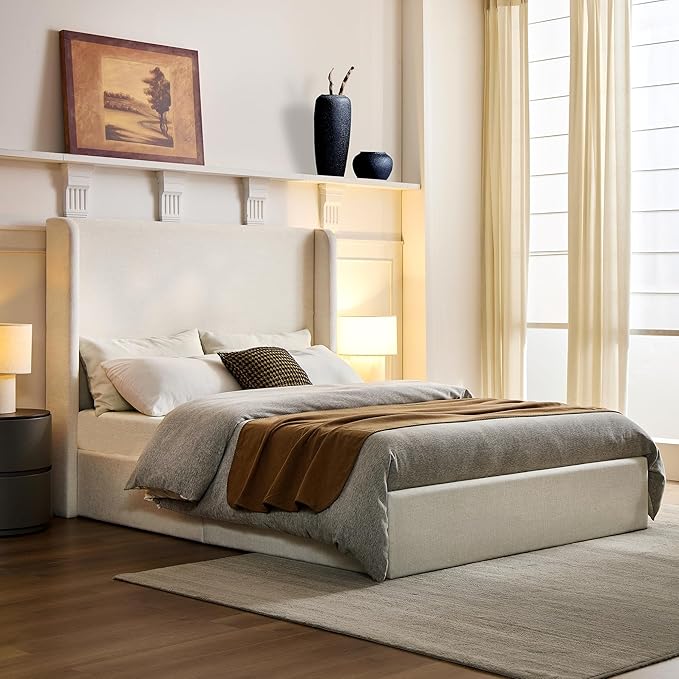 Queen Size Upholstered Bed Frame, Harper 54" Tall Headboard Platform Beds - Image 3