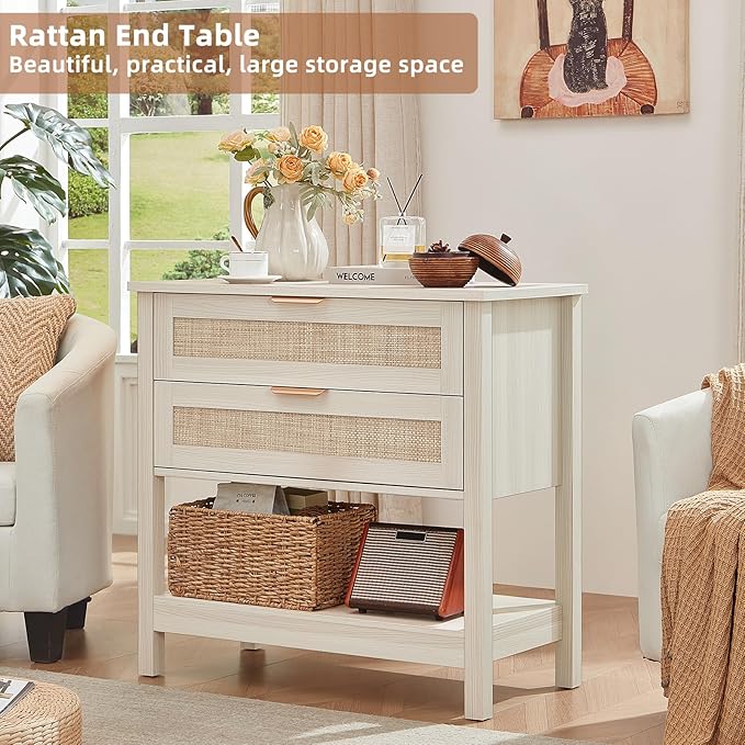 LEYAOYAO 31.5" Wide Rattan Night Stand, Oversized Large Boho Nightstand - Image 5