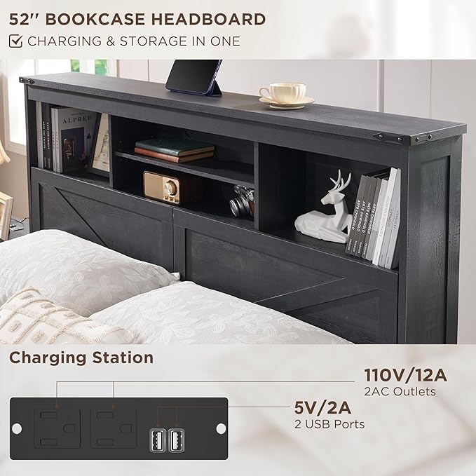 ACCOHOHO Full Bed Frame with 52" Tall Headboard and 4 Drawers, LED Light - Image 3