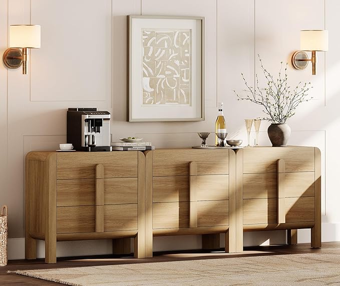 WAMPAT 3 in 1 9 Drawer Dresser for Bedroom, 94.5" Wide Mid Century Modern Wide - Image 3