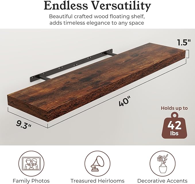 Floating Shelves for Wall, 9.3" Deep Wall Mounted Wood Shelves for Bathroom - Image 2