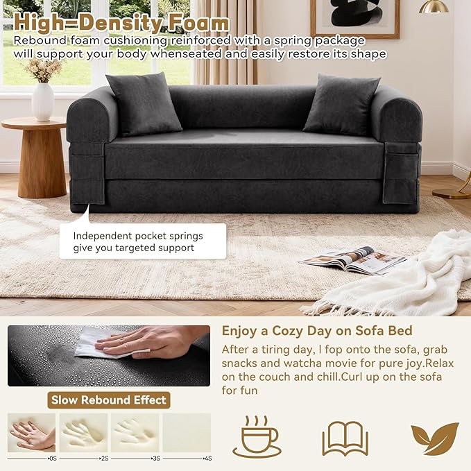 Convertible Sleeper Sofa Bed, 78.5 Inch Faux Leather Futon Couch - Image 4